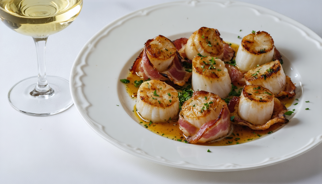 découvrez une recette gourmande de coquilles saint-jacques au lard croustillant et au fromage bleu fondant, un délice à savourer pour vos repas raffinés.