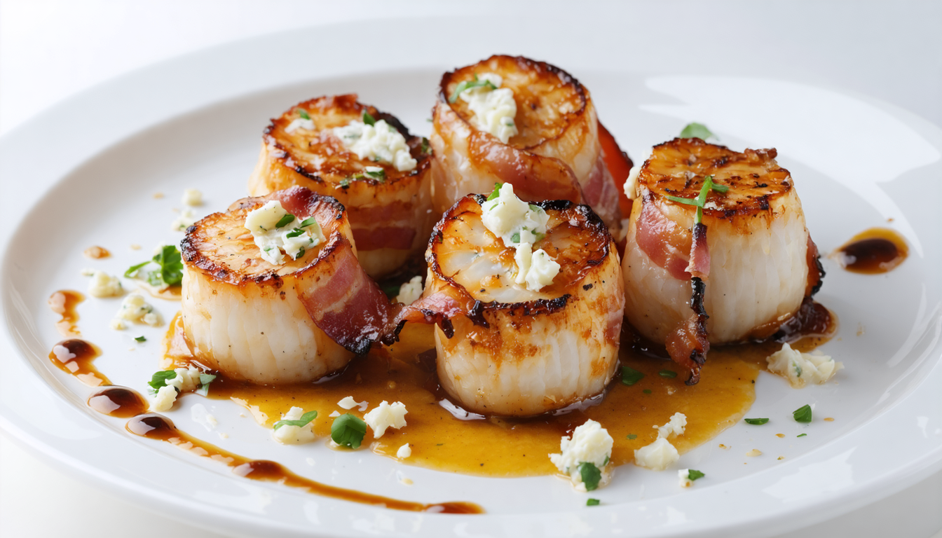 découvrez notre recette gourmande de coquilles saint-jacques au lard croustillant et au fromage bleu fondant, un délice à savourer pour un repas raffiné et savoureux.