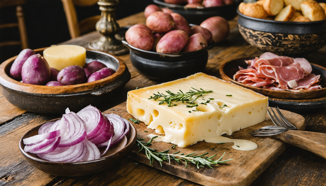 savourez un délice de raclette revisité avec des oignons rouges caramélisés et des pommes de terre vitelottes, pour une expérience gourmande et originale.