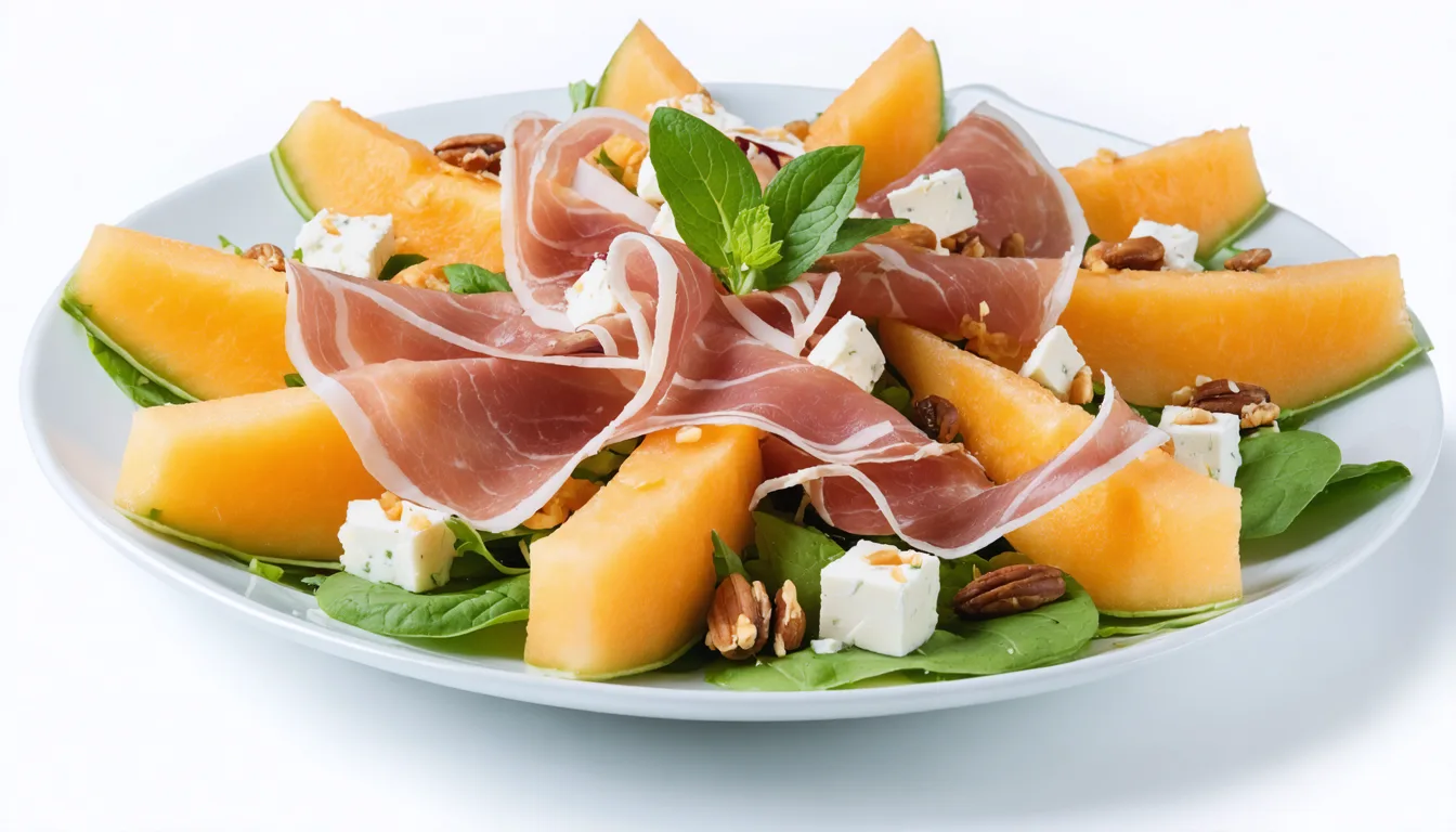 découvrez notre délice d'été avec une salade fraîche alliant melon juteux, jambon cru savoureux et fromage de brebis fondant, parfaite pour une expérience gourmande et estivale.