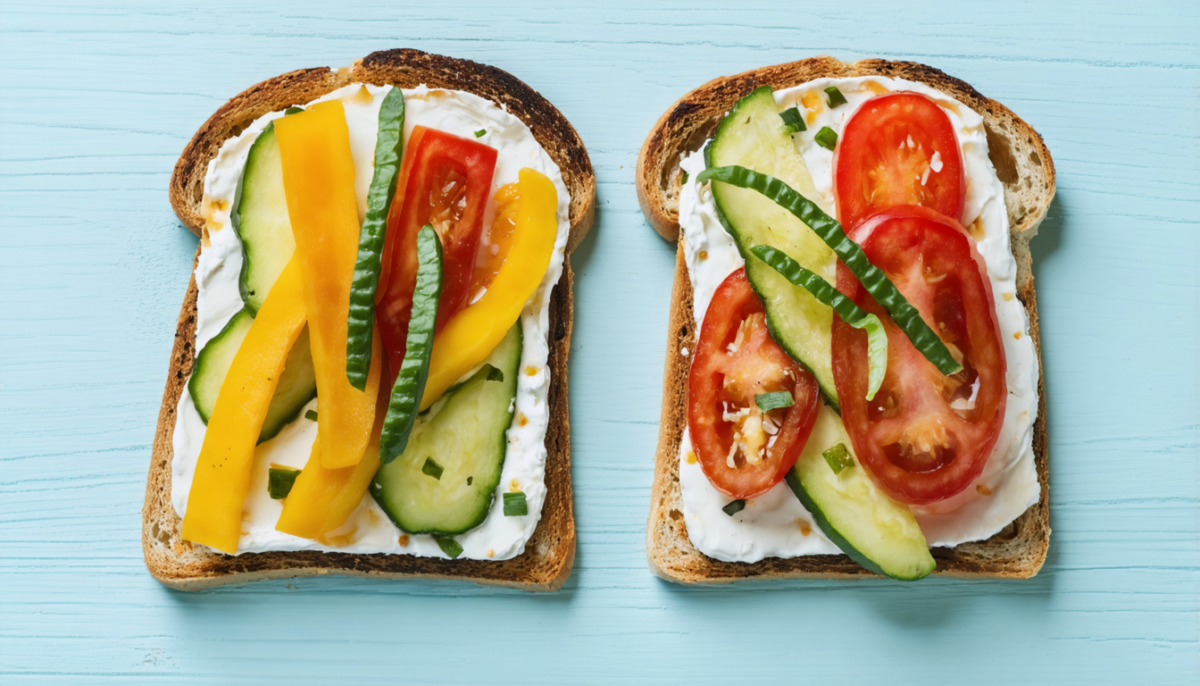savourez un toast gourmand au fromage frais et aux légumes du soleil, une recette estivale légère et pleine de saveurs pour vos repas ensoleillés.