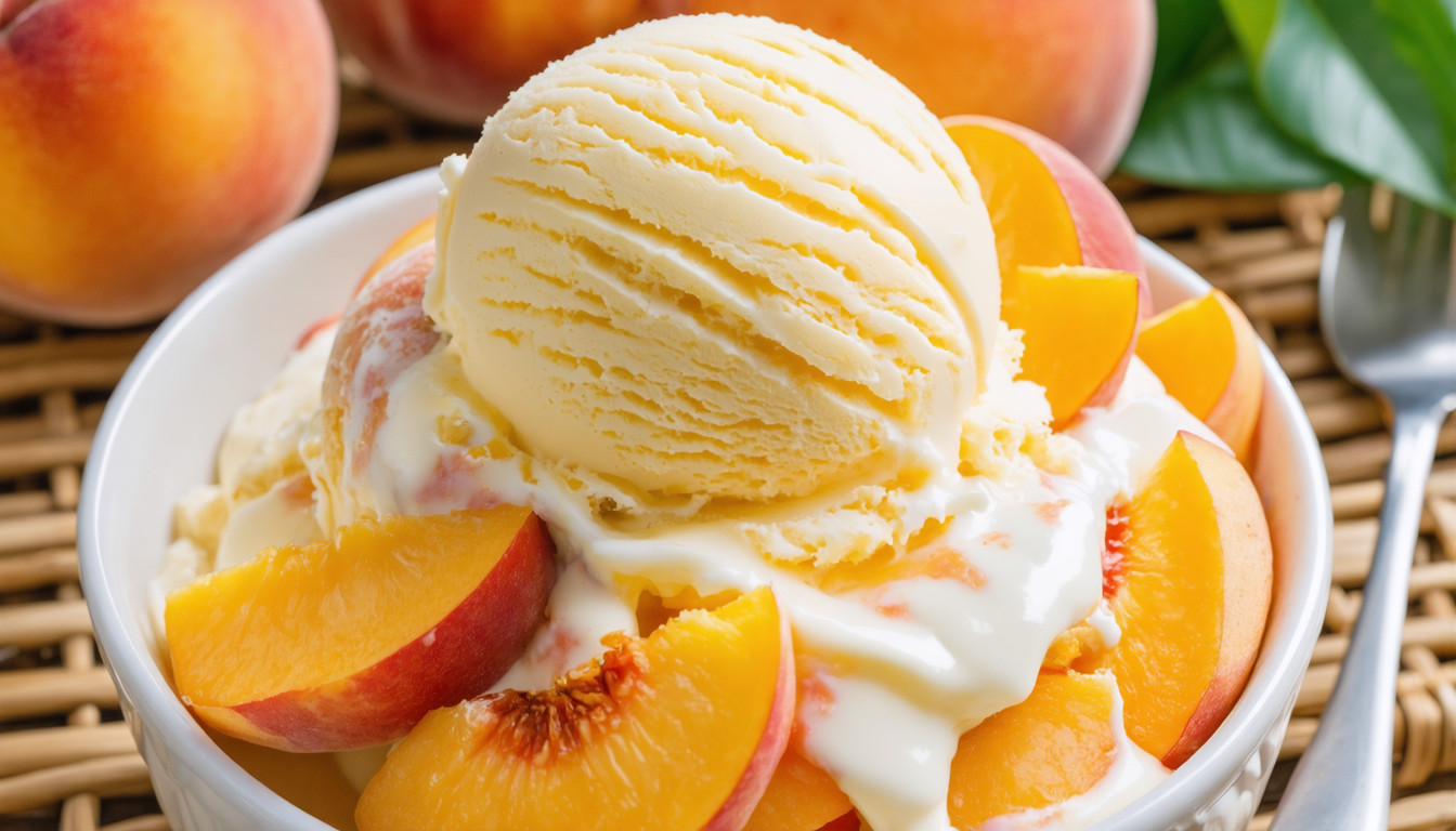 savourez un délice estival avec cette crème glacée légère aux pêches juteuses et au fromage frais onctueux, parfaite pour une douceur fruitée et rafraîchissante.
