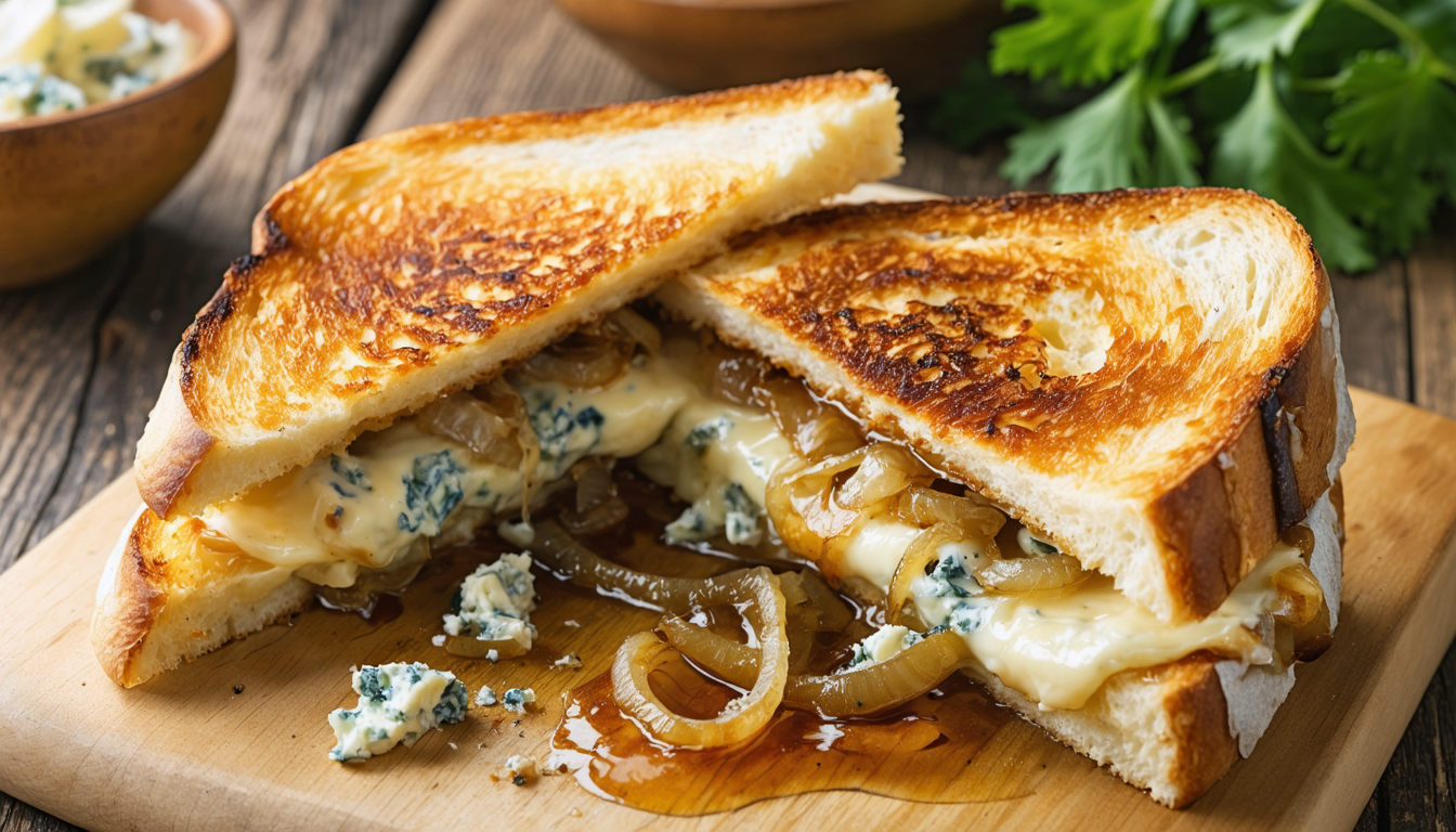 savourez un délice express avec notre croque-monsieur brioché au fromage bleu onctueux et confit d'oignons sucré, une recette gourmande et facile à préparer pour un repas rapide et savoureux.