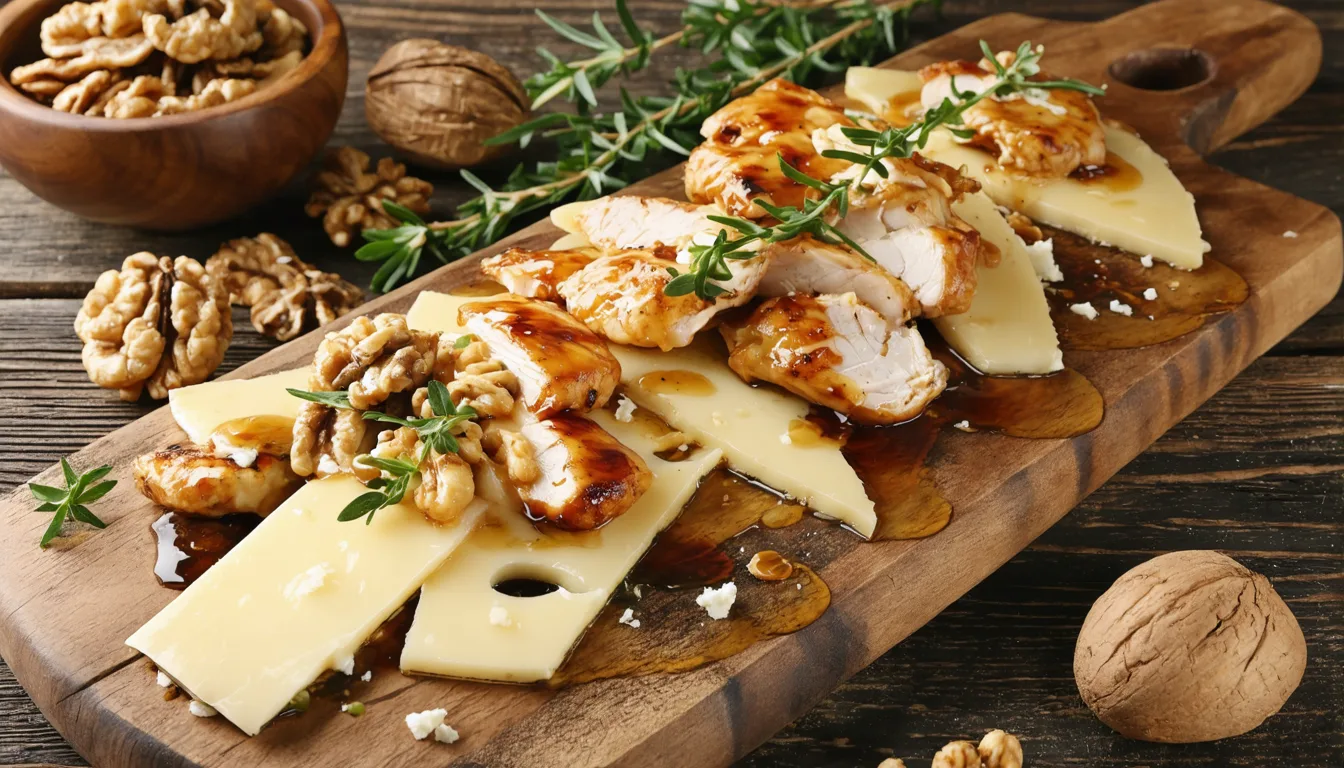 savourez une raclette gourmande au chèvre fondant, poulet caramélisé et miel doux, une alliance parfaite pour un repas réconfortant et plein de saveurs.