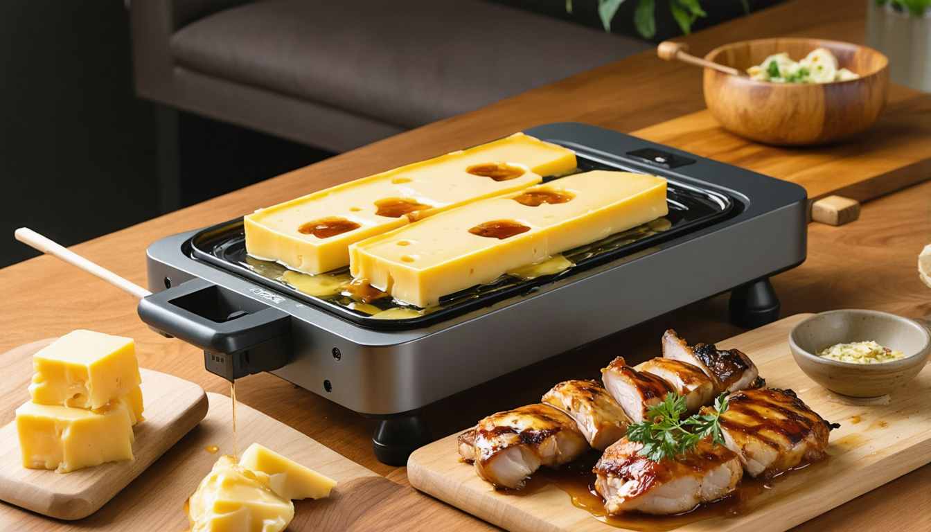 découvrez notre recette gourmande de raclette au chèvre, accompagnée de poulet caramélisé et d'un filet de miel pour un délice fondant et savoureux.