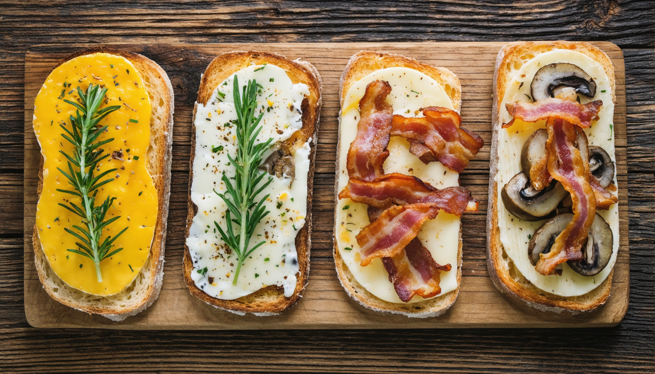 savourez une tartine gratinée au fromage à raclette fondant et lardons croustillants, un délice gourmand parfait pour réchauffer vos repas.