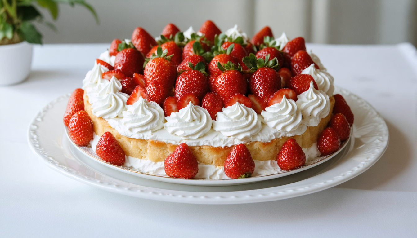 savourez la douceur estivale avec notre charlotte aérienne aux fraises fraîches et crème fouettée onctueuse, un dessert léger et gourmand parfait pour toutes les occasions.