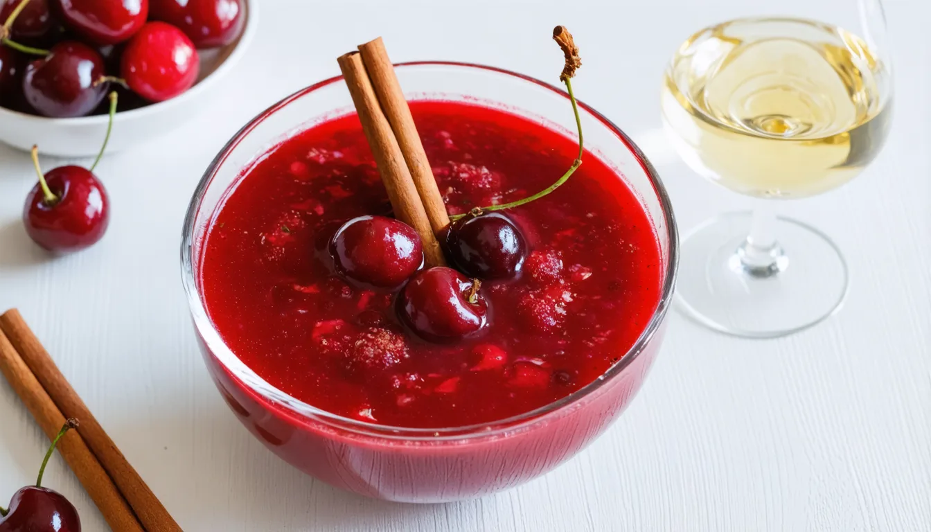 découvrez notre soupe légère aux cerises infusionnée à la cannelle et au vin blanc, une délicieuse harmonie de saveurs fruitées et épicées, parfaite pour une touche fraîche et raffinée.