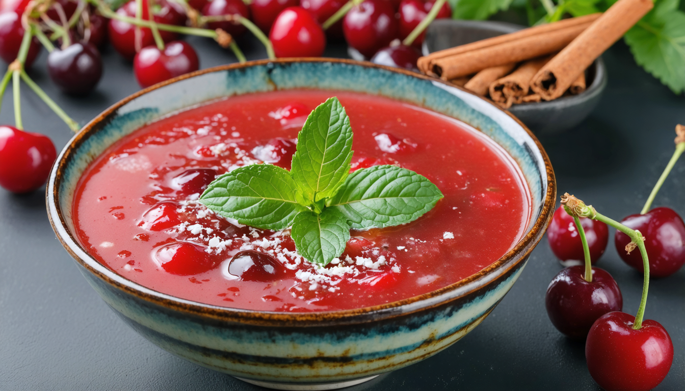 découvrez notre recette de soupe légère de cerises infusée à la cannelle et au vin blanc, un délice fruité parfait pour une touche fraîche et gourmande.