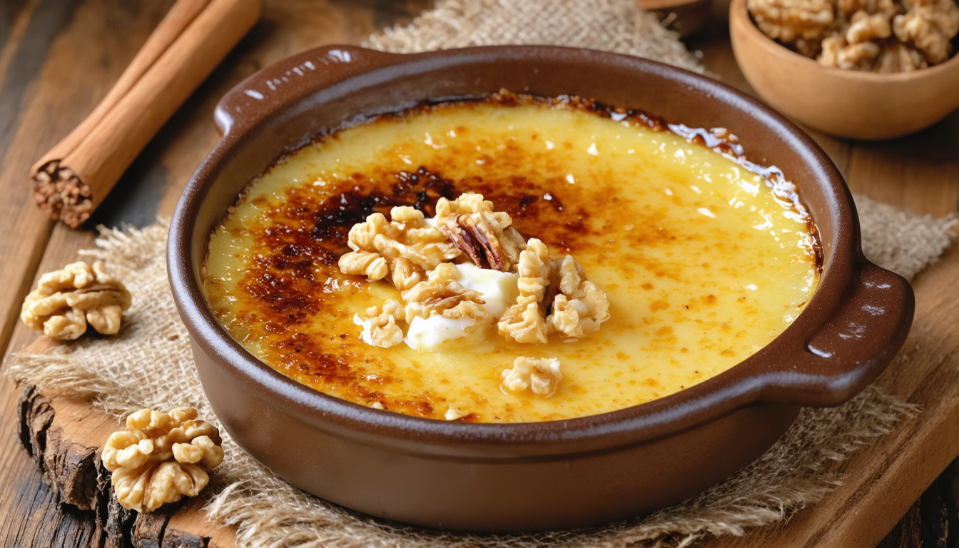 découvrez une recette originale alliant la douceur de la crème brûlée à la richesse du maroilles et au croquant des éclats de noix pour un délice gourmand unique.
