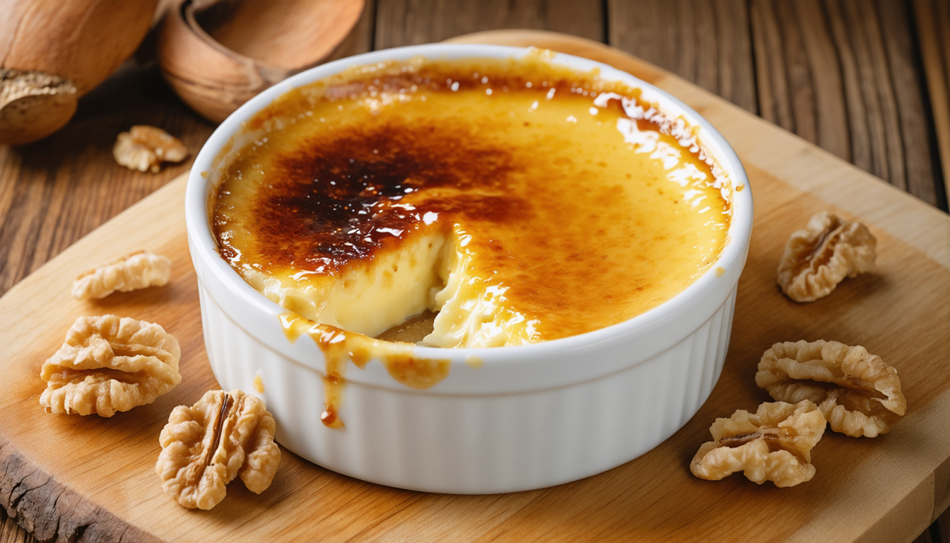 découvrez une recette originale et raffinée : crème brûlée au maroilles, sublimée par des éclats de noix pour un délice gourmand alliant douceur et saveurs du nord.