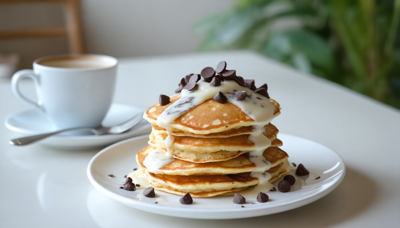 découvrez la recette des pancakes moelleux à la crème de fromage frais et éclats de chocolat fondant, un délice gourmand pour un petit-déjeuner ou un goûter réussi.