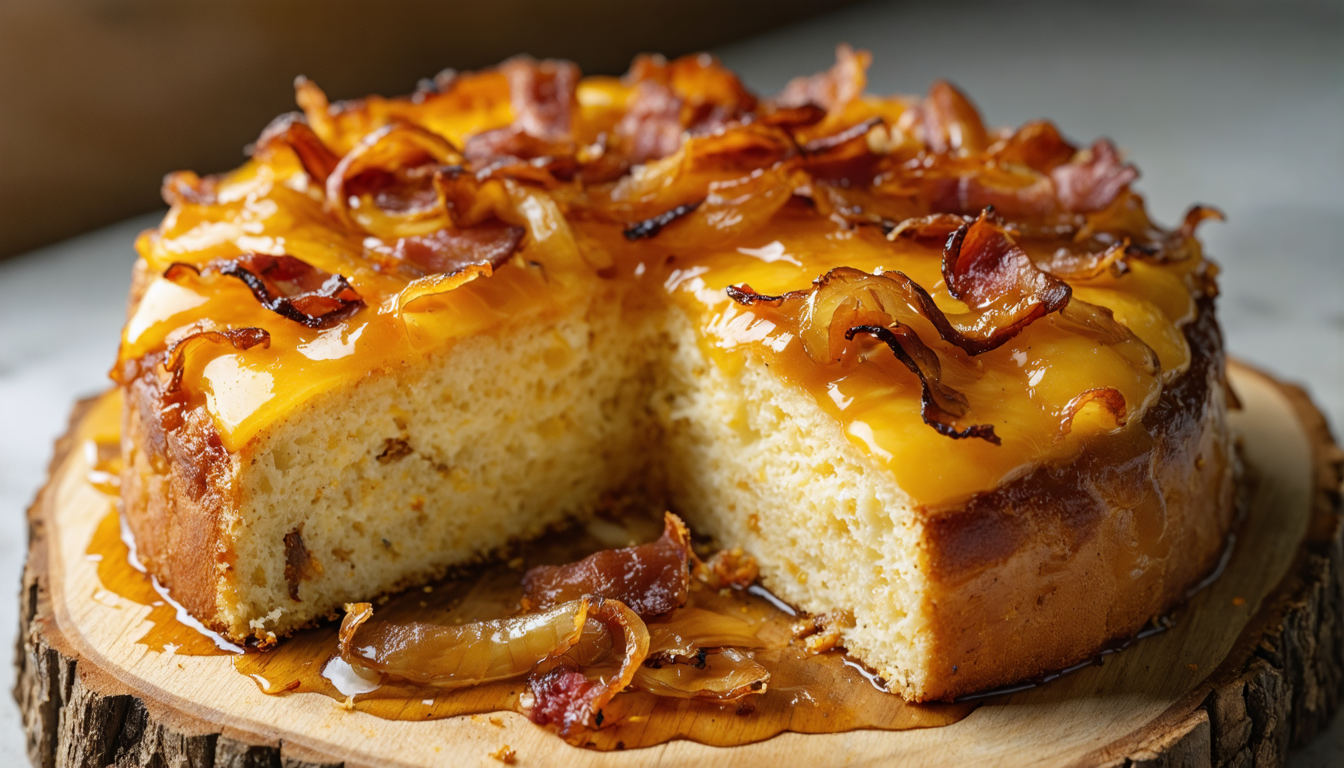 découvrez notre cake moelleux au fromage à raclette, sublimé par des oignons caramélisés et du bacon croustillant, un délice salé parfait pour toutes vos envies gourmandes.