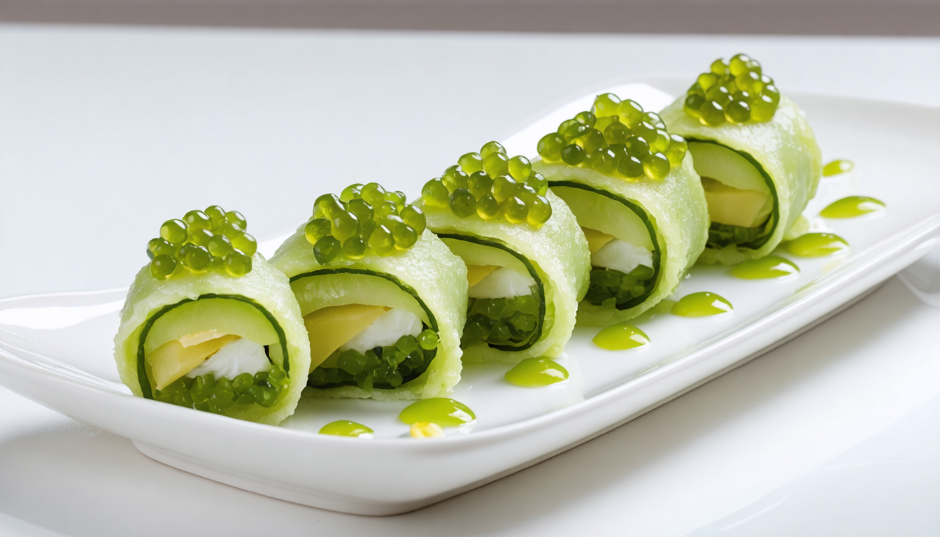 découvrez les délices frais : des roulés de concombre garnis d’un caviar d’avocat légèrement onctueux, une recette fraîche et raffinée parfaite pour vos apéritifs estivaux.