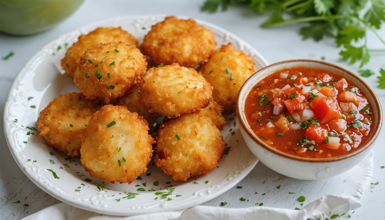 savourez nos délices d'acras de morue croustillants, accompagnés d'une authentique sauce rougaille pleine de saveurs exotiques.