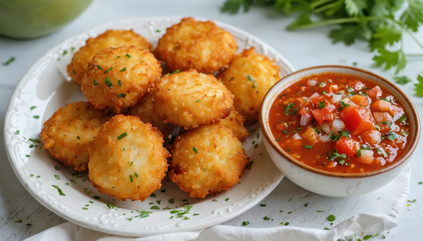 savourez nos délices d'acras de morue croustillants, accompagnés d'une authentique sauce rougaille pleine de saveurs exotiques.
