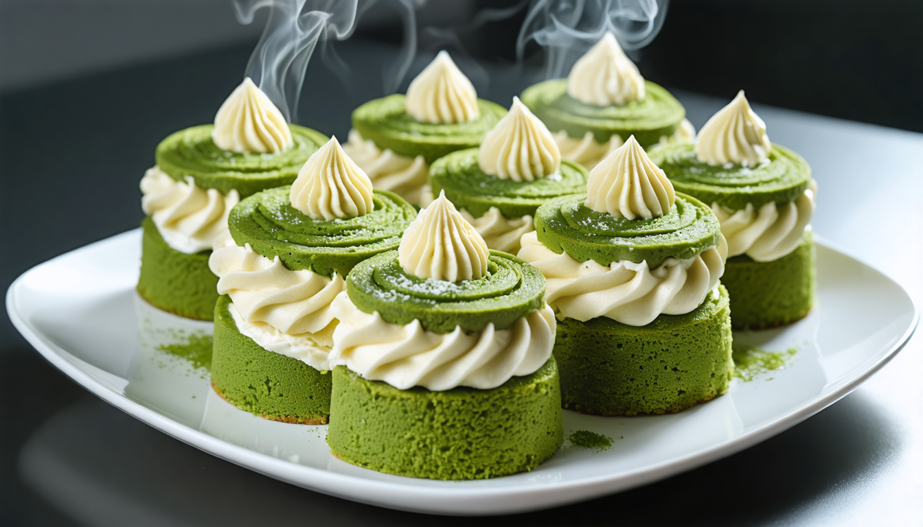 découvrez nos roulés moelleux au thé vert matcha, garnis d'une crème onctueuse vanillée pour une expérience gourmande et légère.