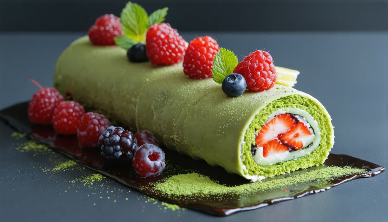 découvrez nos roulés moelleux au thé vert matcha, garnis d'une crème onctueuse vanillée pour un délice léger et raffiné.