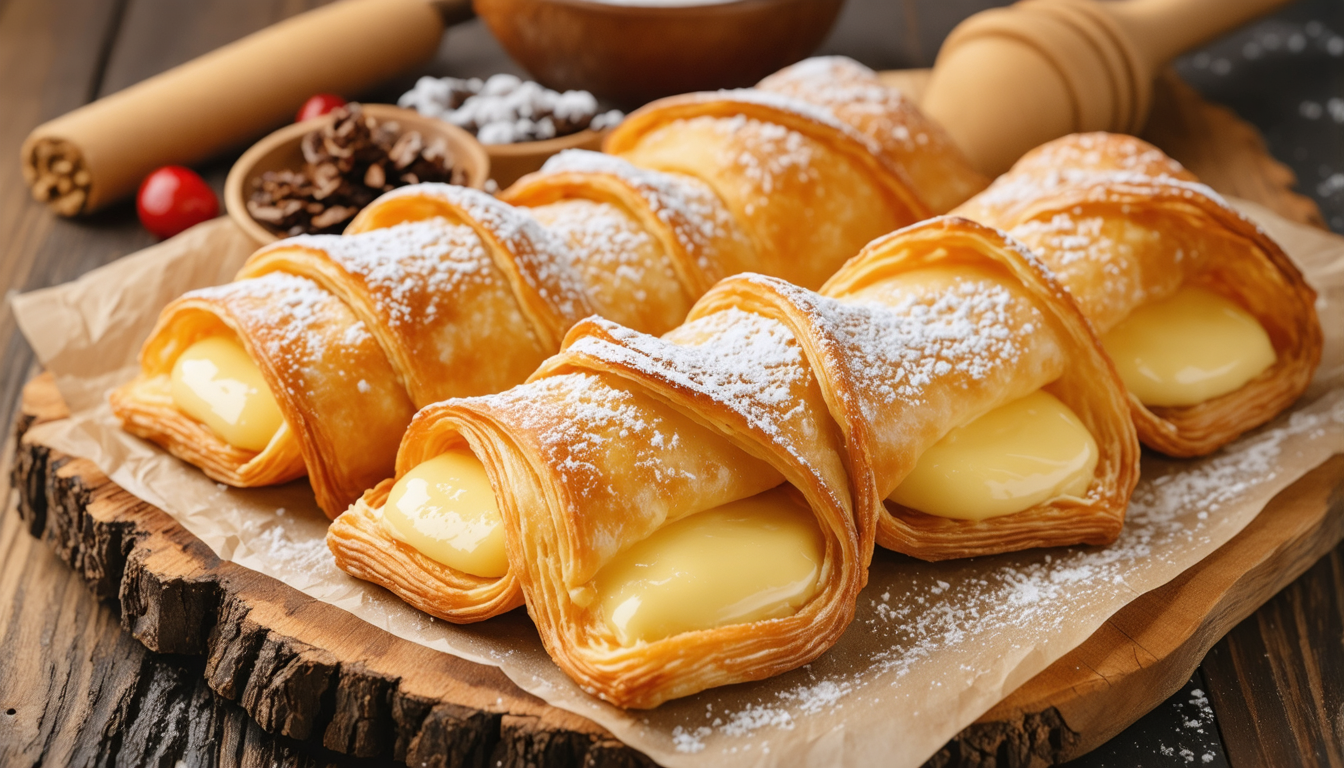 savourez notre délicieuse brick garnie d'une crème pâtissière légère et onctueuse, un dessert fondant qui ravira vos papilles.