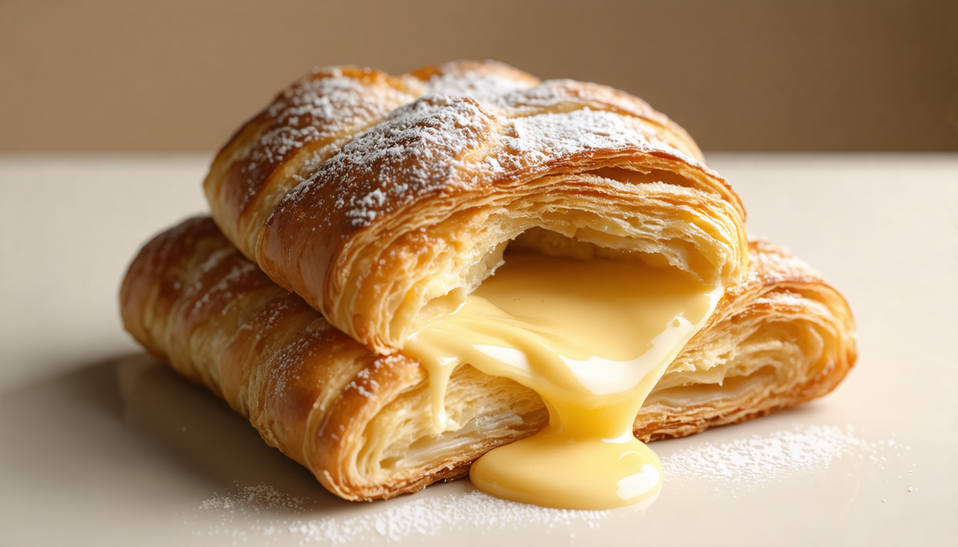 savourez une délicieuse brick remplie d'une crème pâtissière légère et onctueuse, parfaite pour un dessert gourmand et raffiné.
