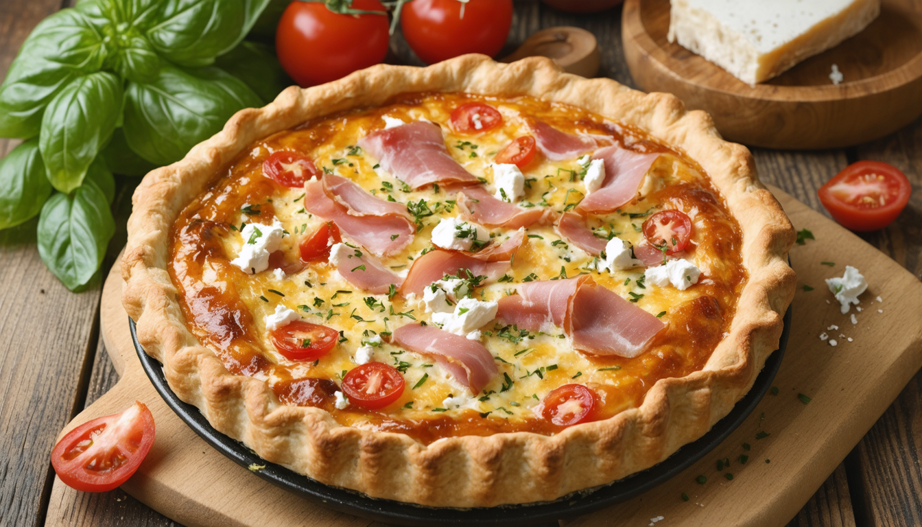 découvrez notre recette facile et savoureuse de quiche estivale aux tomates fraîches, jambon et chèvre, parfaite pour un repas léger et gourmand en toute simplicité.