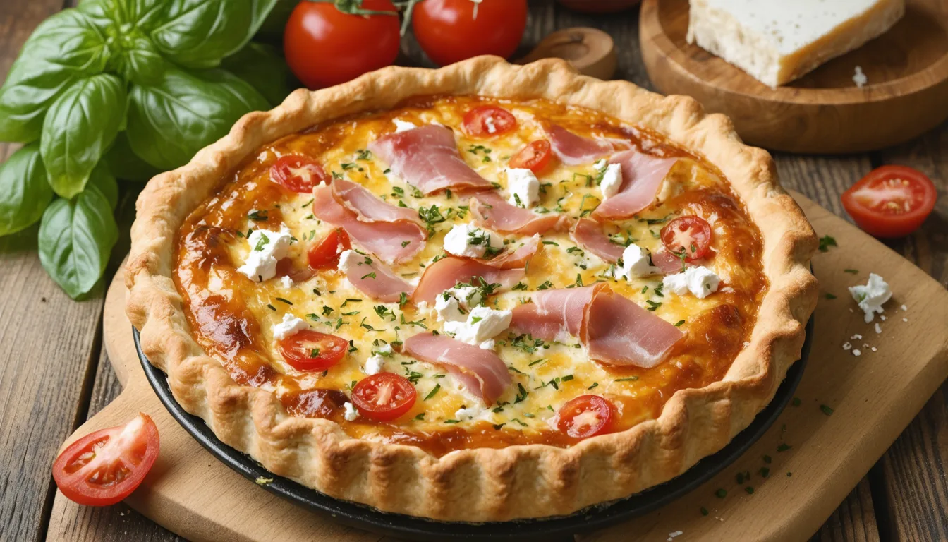 découvrez notre recette facile et savoureuse de quiche estivale aux tomates fraîches, jambon et chèvre, parfaite pour un repas léger et gourmand en toute simplicité.