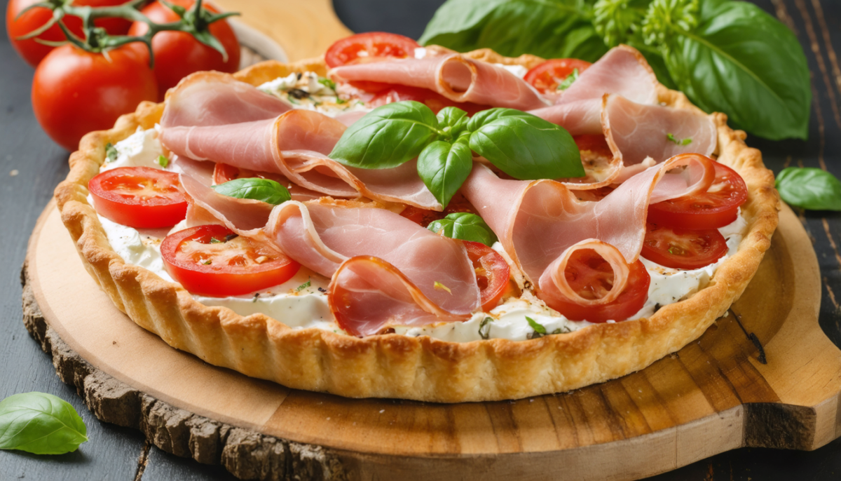 découvrez notre recette simple et savoureuse de quiche estivale aux tomates fraîches, jambon tendre et chèvre fondant, parfaite pour un repas léger et gourmand.