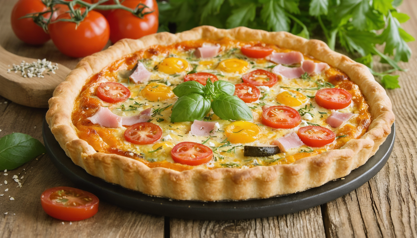 découvrez notre délicieuse quiche estivale alliant tomate, jambon et fromage de chèvre pour un repas simple et savoureux, parfait pour les jours ensoleillés.