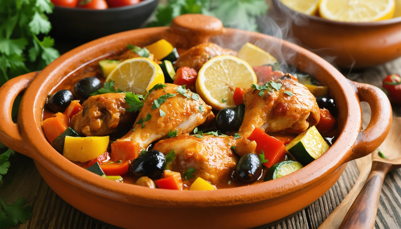 découvrez une délicieuse recette de tajine de poulet aux légumes et citron confit, un plat savoureux et parfumé qui ravira vos papilles et apportera une touche d'authenticité à votre table.