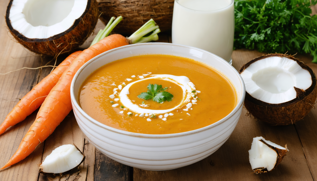 découvrez une délicieuse soupe de carottes au lait de coco, une recette simple et savoureuse parfaite pour réchauffer vos repas avec douceur et exotisme.