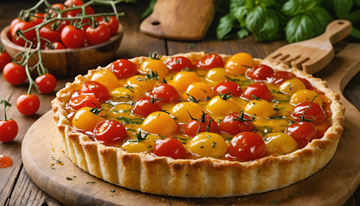 découvrez une recette simple et savoureuse de tarte aux tomates cerises et moutarde, parfaite pour un repas gourmand et facile à préparer.
