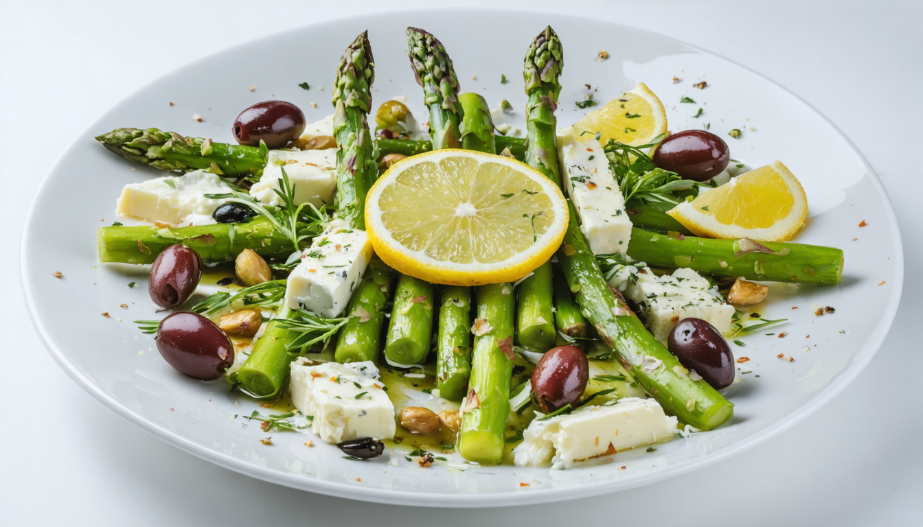 découvrez notre recette savoureuse d'asperges vertes marinées aux olives, citron et fromage frais aux herbes aromatiques, idéale pour un apéritif frais et gourmand.