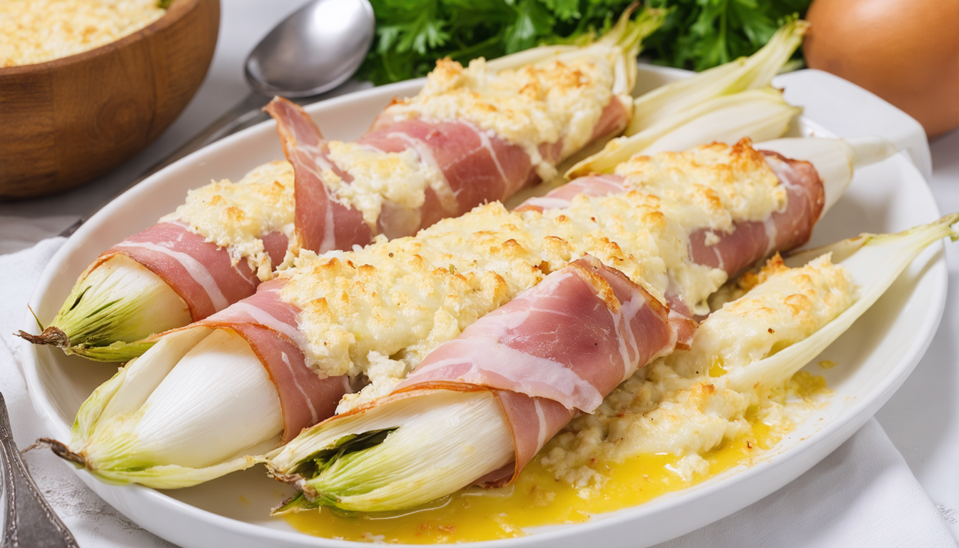 découvrez notre recette savoureuse d'endives au jambon, nappées de sauce béchamel onctueuse et gratinées à la perfection pour un plat réconfortant et gourmand.