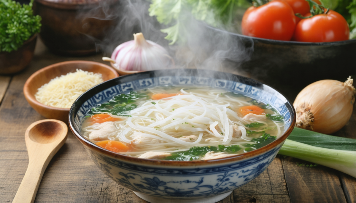 découvrez notre recette maison de bouillon de poulet aux vermicelles, un plat délicieux et réconfortant parfait pour les journées fraîches.