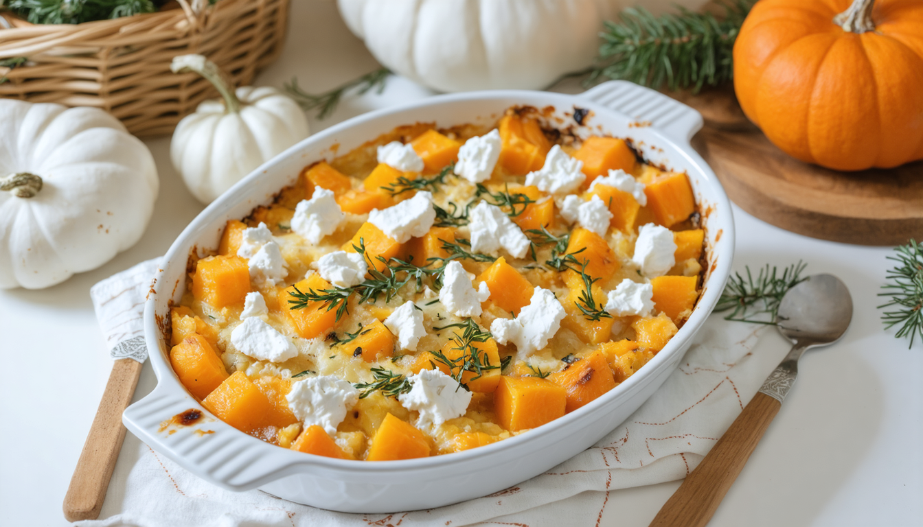 découvrez notre recette gourmande de gratin de courge butternut au chèvre fondant, un plat réconfortant parfait pour vos repas d'automne.