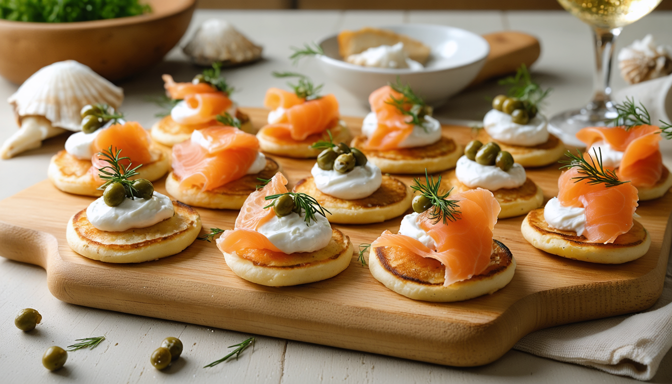 découvrez notre recette gourmande de mini blinis marins au fromage frais, parfaits pour un apéritif savoureux et facile à préparer.