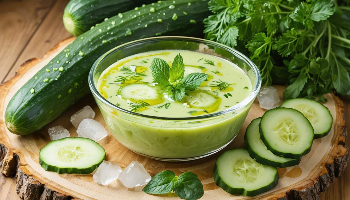découvrez notre recette de gaspacho de concombre, une soupe froide rafraîchissante et légère, idéale pour se désaltérer tout en prenant soin de votre bien-être.
