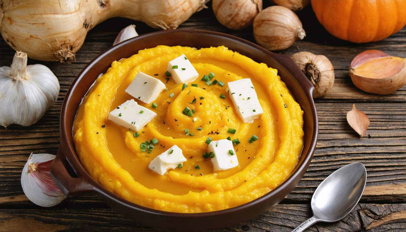 découvrez l'harmonie gourmande d'une purée onctueuse de céleri et potimarron, délicatement agrémentée de fromage frais, pour une recette savoureuse et réconfortante.