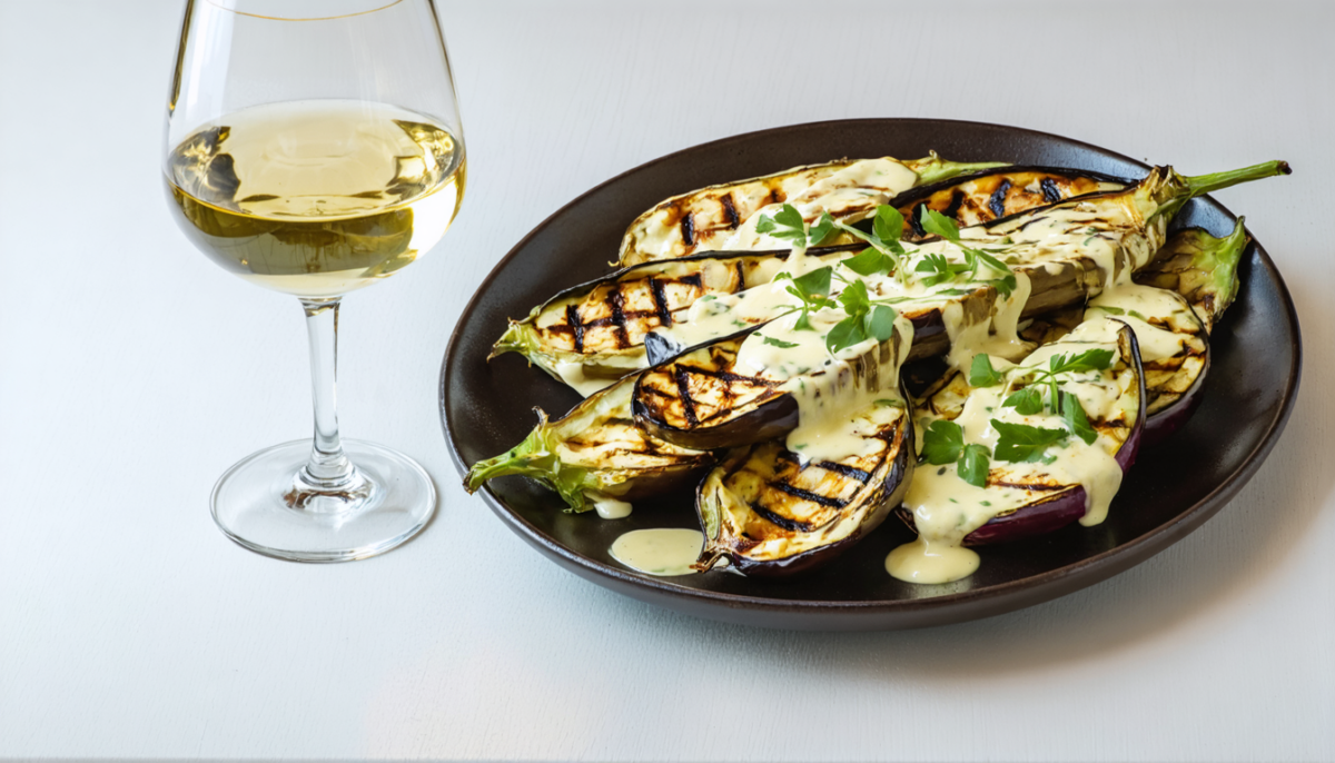 découvrez la recette magique pour des aubergines grillées irrésistibles et savourez-les accompagnées d'une crème onctueuse qui révélera un goût unique et délicieux.