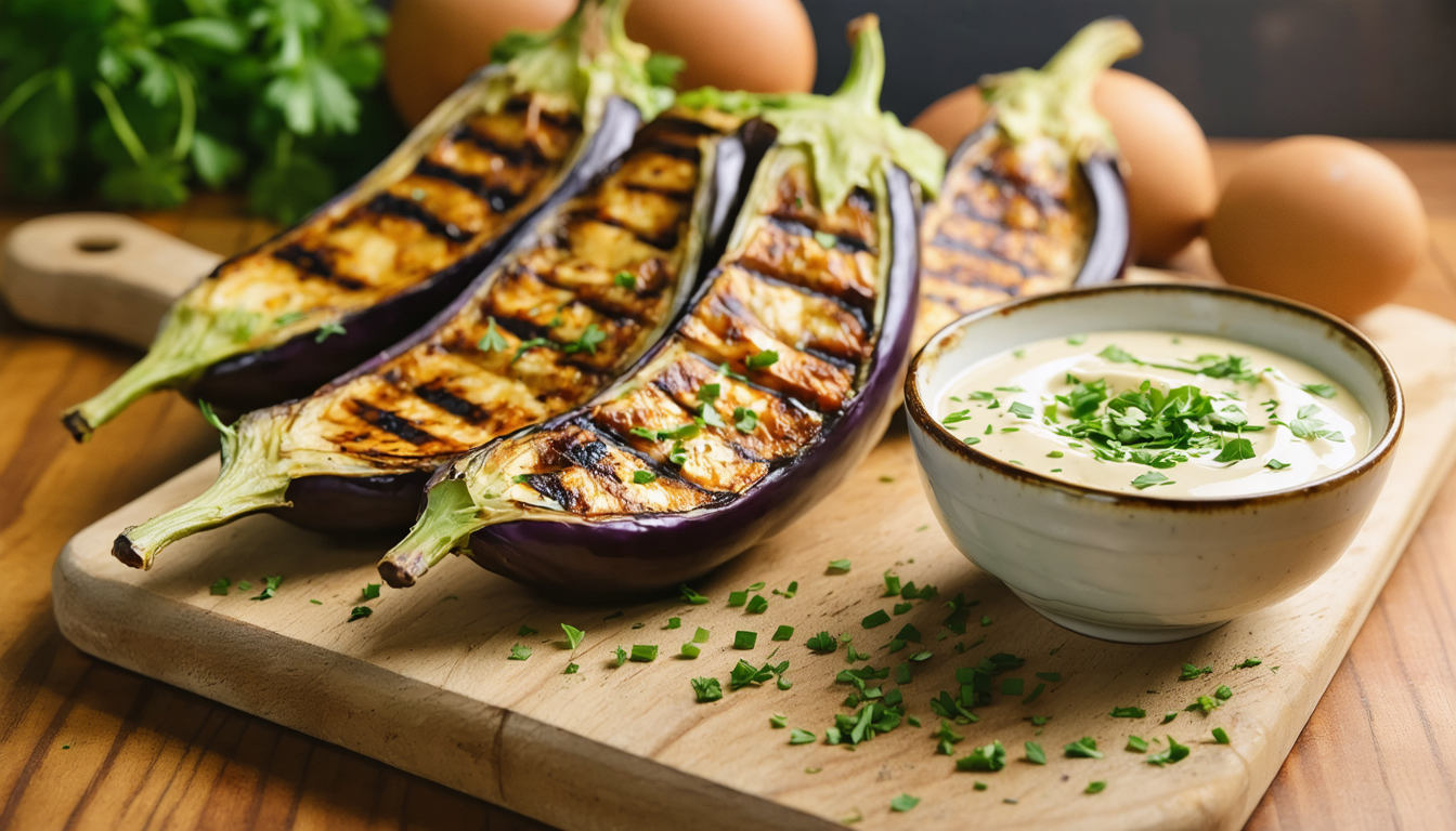 découvrez la recette magique pour des aubergines grillées irrésistibles, accompagnées d'une crème savoureuse qui rehaussera leur goût unique et séduira vos papilles.