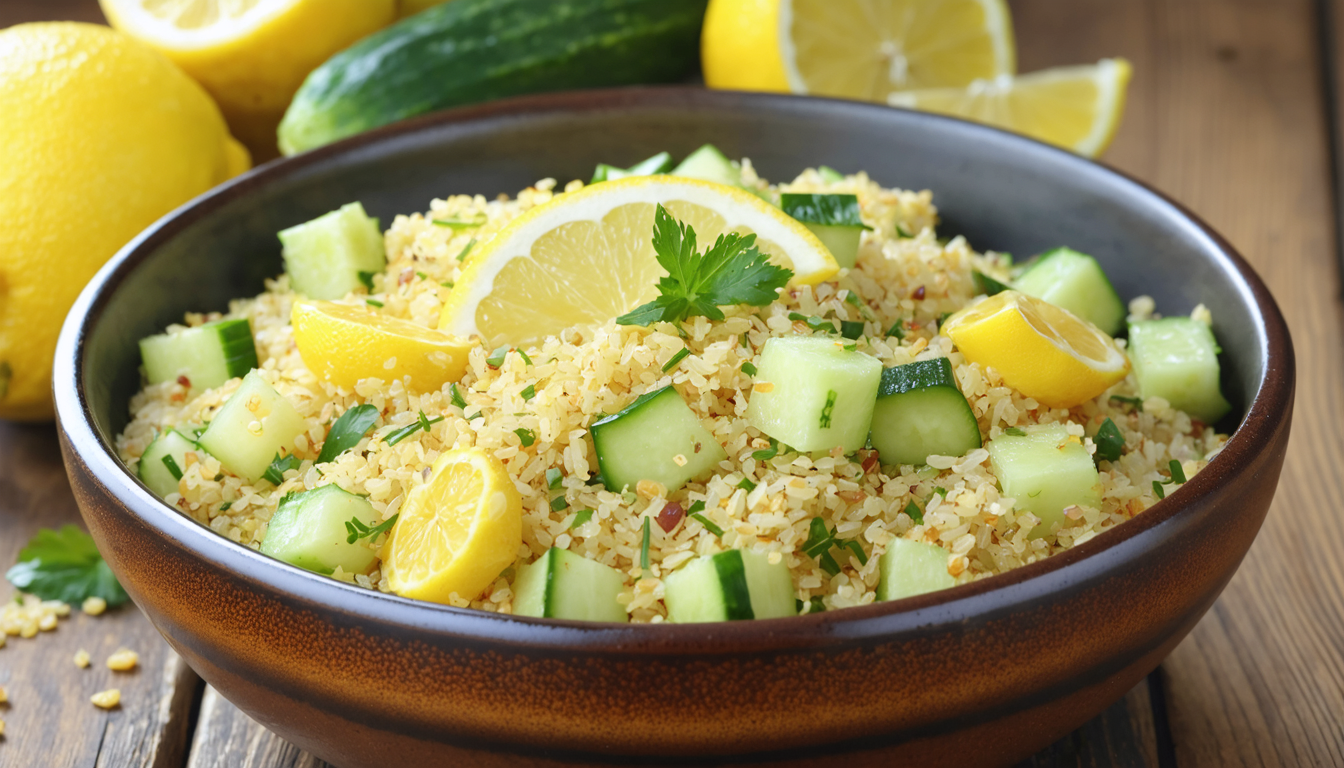 découvrez ma recette maison de salade fraîche au boulghour, concombre et citron, idéale pour un repas léger et savoureux, riche en fraîcheur et en saveurs méditerranéennes.