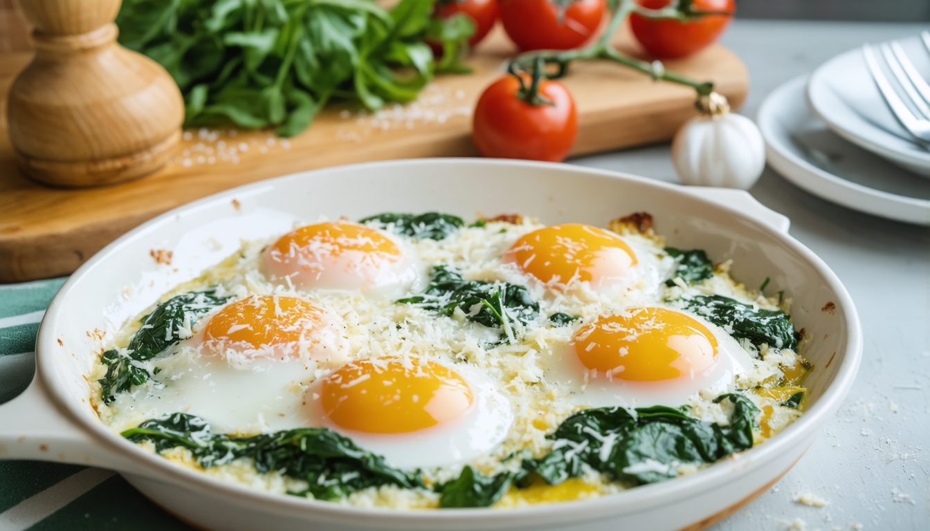 découvrez la recette légère et savoureuse de l'œuf cocotte aux épinards et parmesan, parfaite pour prolonger votre bronzage tout en vous régalant.