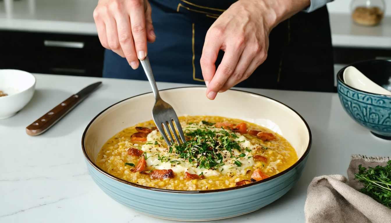 découvrez notre recette minceur de porridge salé au four, une idée gourmande et réconfortante qui surprendra vos papilles tout en restant légère.