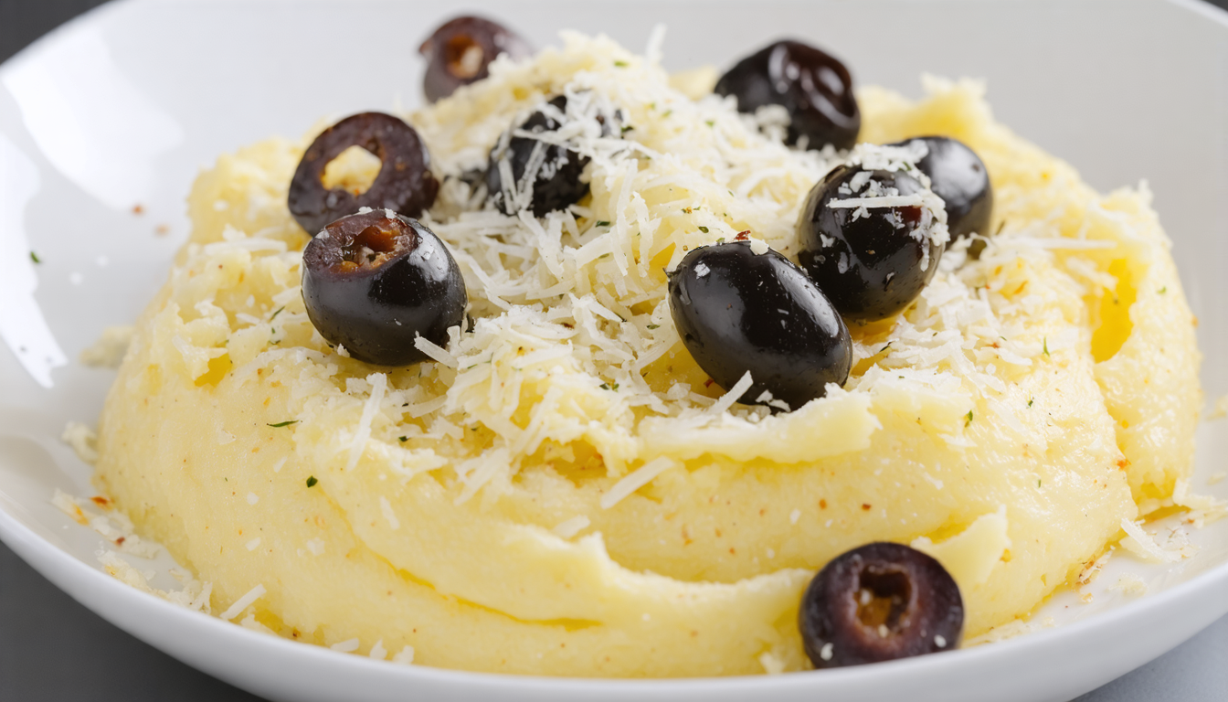 découvrez la purée de pommes de terre aux olives noires et fromage, une recette savoureuse qui marie onctuosité et goût intense pour une explosion de saveurs unique.
