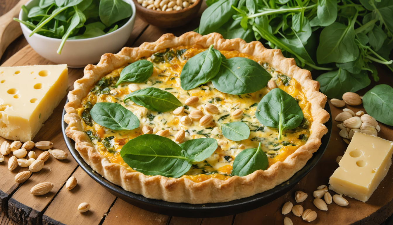 découvrez une recette simple et savoureuse de quiche gourmande au bleu, épinards frais et pignons de pin, parfaite pour un repas équilibré et délicieux.
