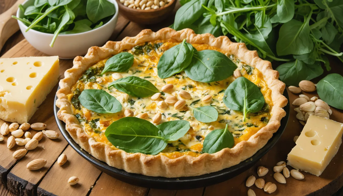 découvrez une recette simple et savoureuse de quiche gourmande au bleu, épinards frais et pignons de pin, parfaite pour un repas équilibré et délicieux.