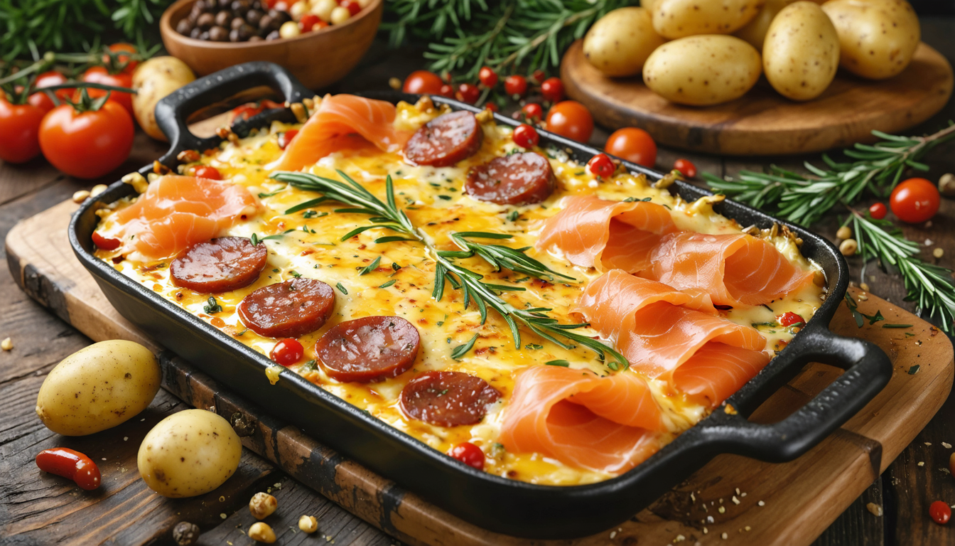 découvrez une recette originale de raclette festive au chorizo et saumon fumé, alliant saveurs épicées et délicates pour un repas convivial et gourmand.