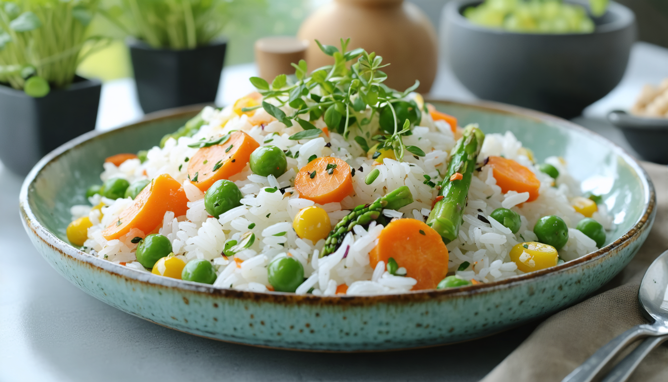 découvrez notre recette de riz léger aux légumes de printemps, parfaite pour un repas sain, équilibré et riche en saveurs fraîches et colorées.
