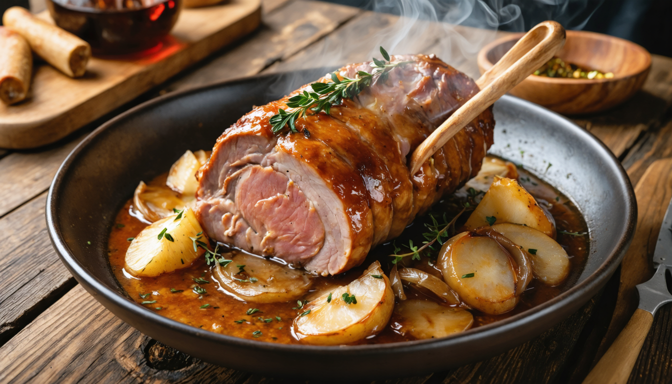 découvrez notre recette savoureuse et simple de rouelle de porc mijotée au cidre, parfaite pour un repas convivial et gourmand.