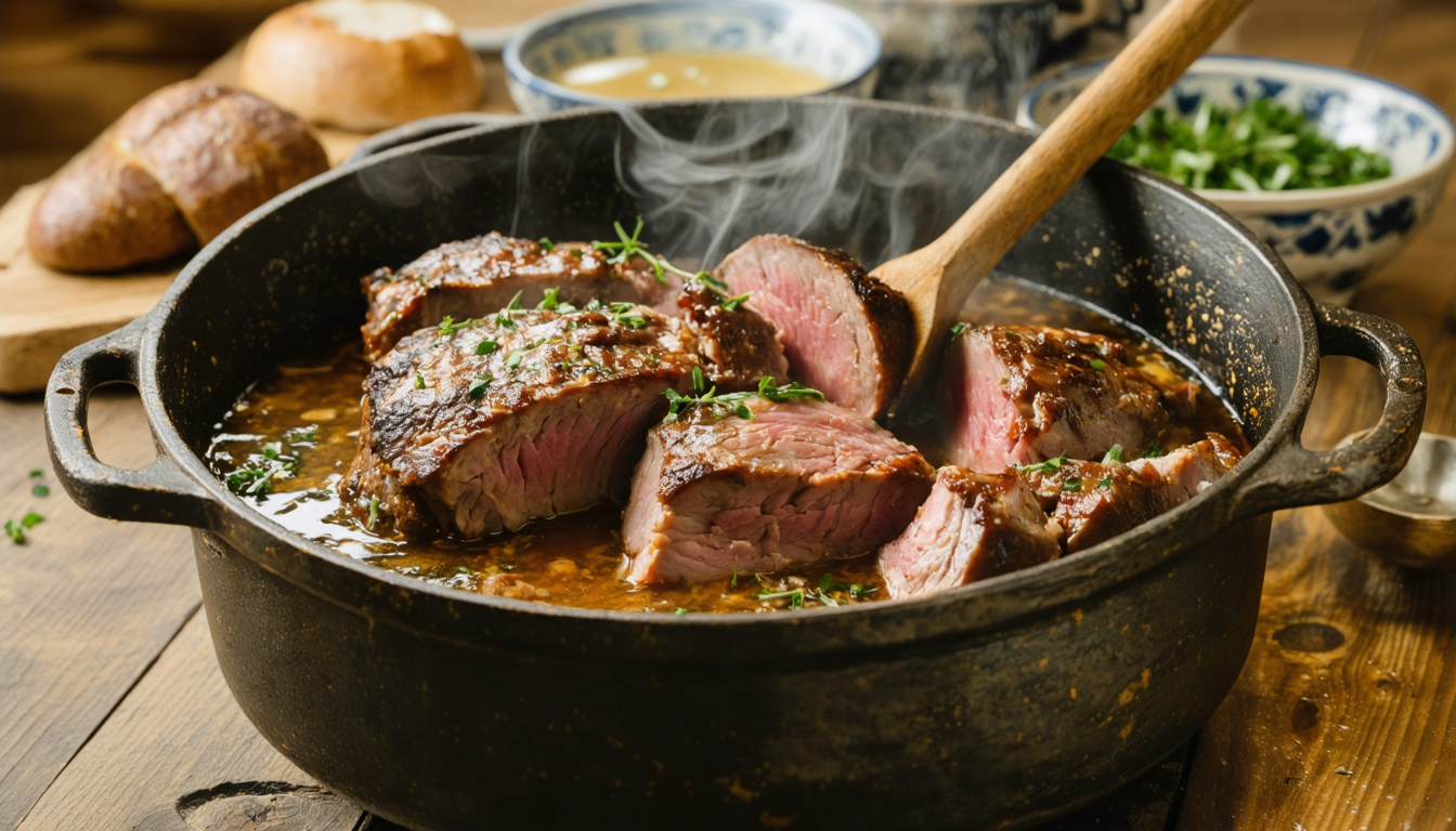 découvrez notre recette facile et savoureuse de rouelle de porc mijotée au cidre, idéale pour un repas gourmand et réconfortant.